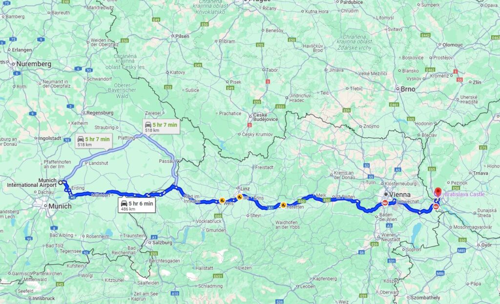 Munich to Bratislava road From Munich to Bratislava road