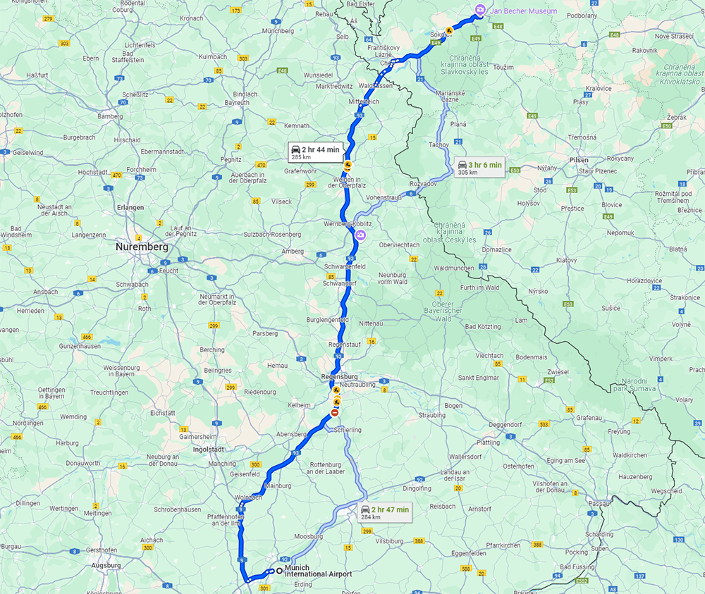 Munich to Karlovy Vary road Munich to Karlovy Vary road