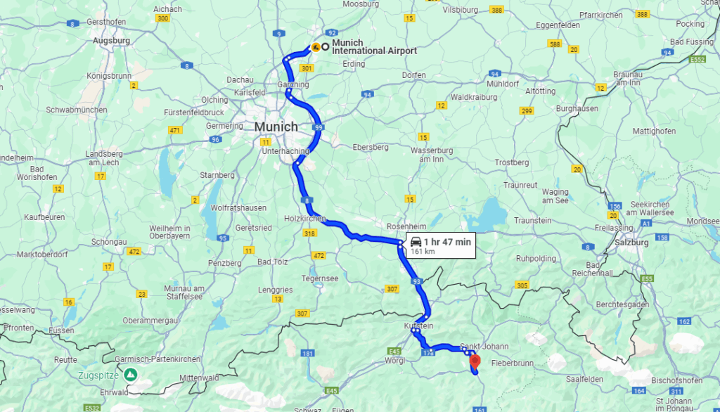 Munich to Kitzbuhel road