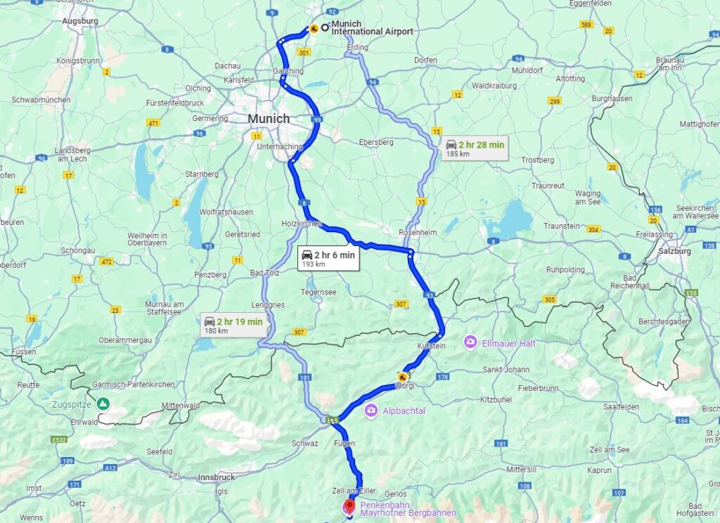 Munich to Mayrhofen road Munich to Mayrhofen road