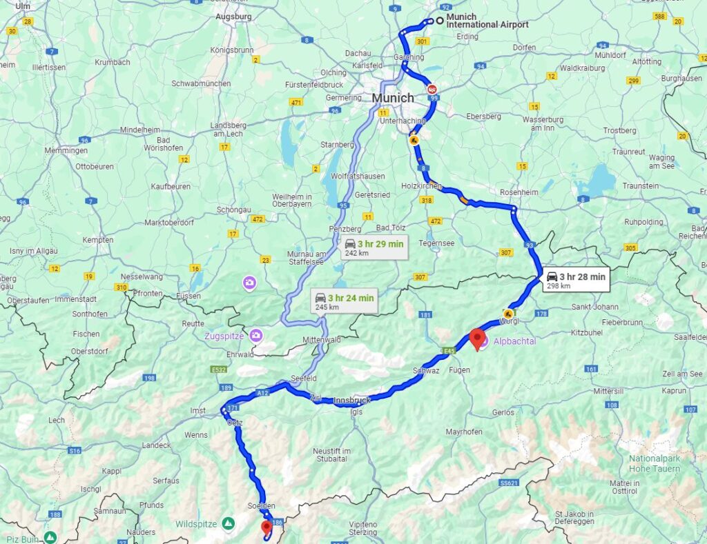 Munich to Obergurgl-Hochgurgl road