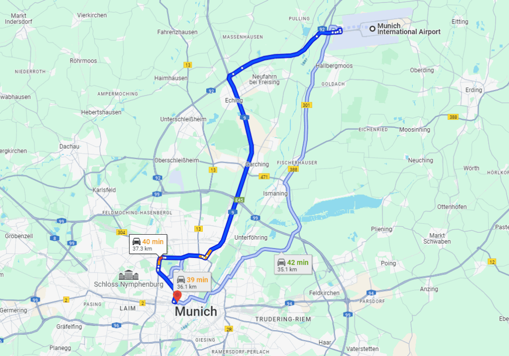 Munich Airport to Central Train Station road From Munich Airport to Central Train Station road