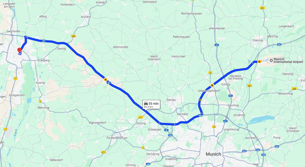 Munich to Augsburg road Munich to Augsburg road