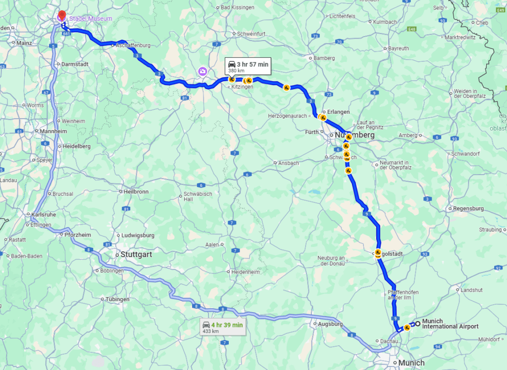 Munich to Frankfurt am Main road Munich to Frankfurt am Main road