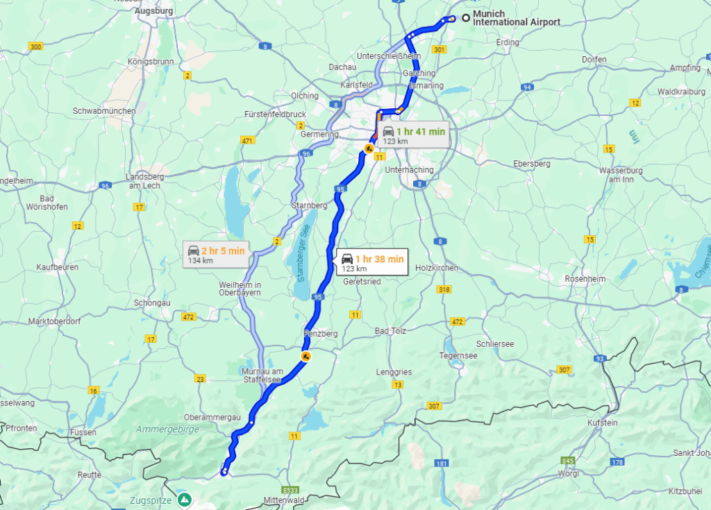 From Munich to Garmisch-Partenkirchen road