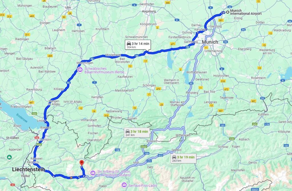 Munich to Lech am Arlberg road