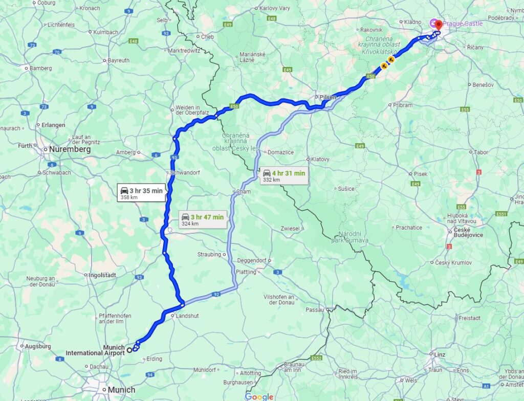 Munich to Prague road Munich to Prague road