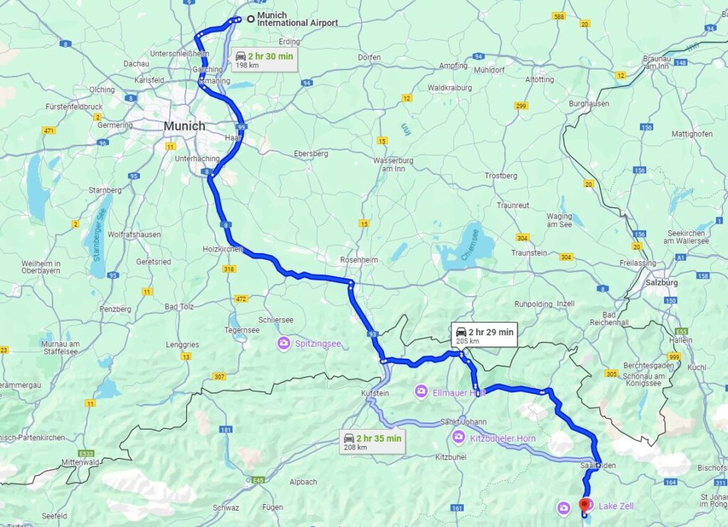 Munich to Zell am See road