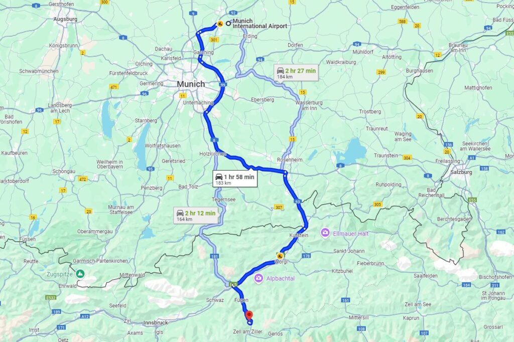 Munich to Zillertal road